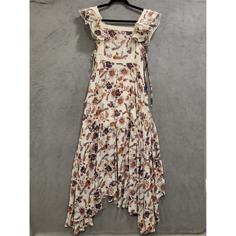 Rosevelvet Dress Maxi Sheer Dress Medium‎ Peasant Prairie Hippie Dark Floral